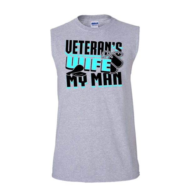 Veteran's Wife T Shirt, Coolest Veteran Husband T Shirt, Awesome t-shirts (Men's Cotton Sleeveless)