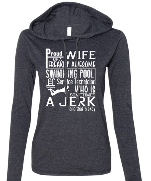 Proud Wife Of A Freaking Awesome Swimming T Shirt, Being A Swimmer T Shirt (Anvil Ladies Ringspun Hooded)