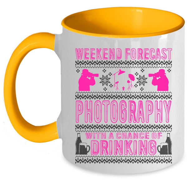 Cute Photographer Coffee Mug, Weekend Forecast Photography Accent Mug