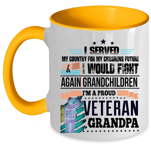Cool Grandpa Coffee Mug, I'm A Proud Veteran Grandpa Accent Mug