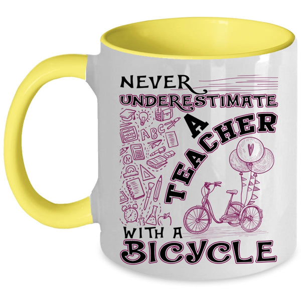 Funny Gift For Teacher Coffee Mug, Teacher With A Bicycle Accent Mug