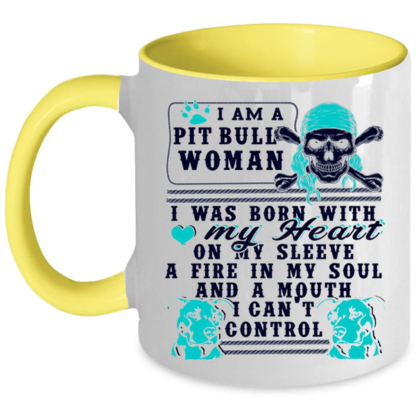 I Was Born With My Heart Coffee Mug, I Am A Pit Bull Woman Accent Mug