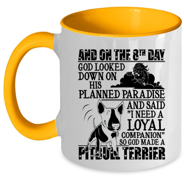 Cool Pitbull Terrier Coffee Mug, On The 8th God Made A Pitbull Terrier Accent Mug