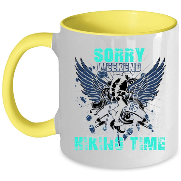 Cool Gift For Hikers Coffee Mug, Weekend Is Hiking Time Accent Mug