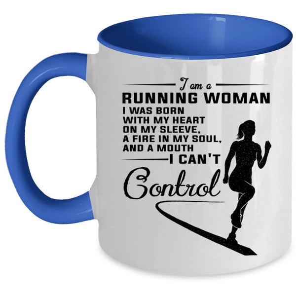 I Was Born With My Heart On My Sleeve Coffee Mug, I Am A Running Woman Accent Mug