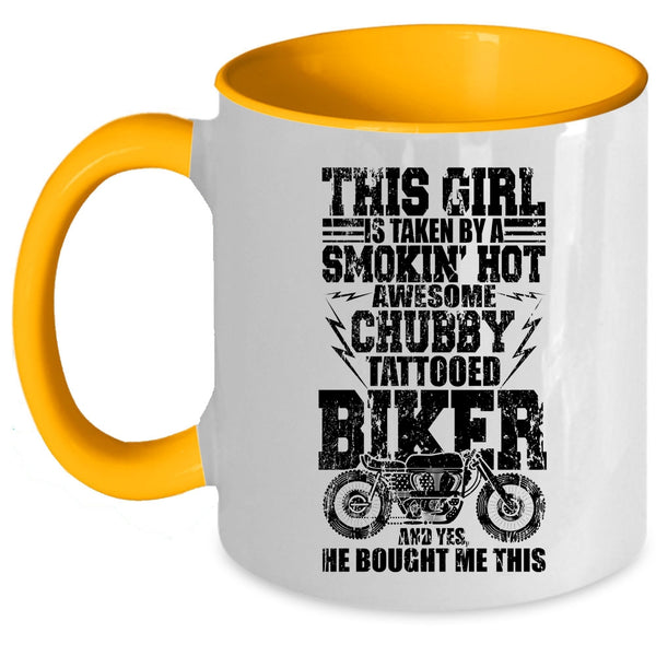 Awesome Biker Coffee Mug, This Girl Is Taken By A Tattooed Biker Accent Mug