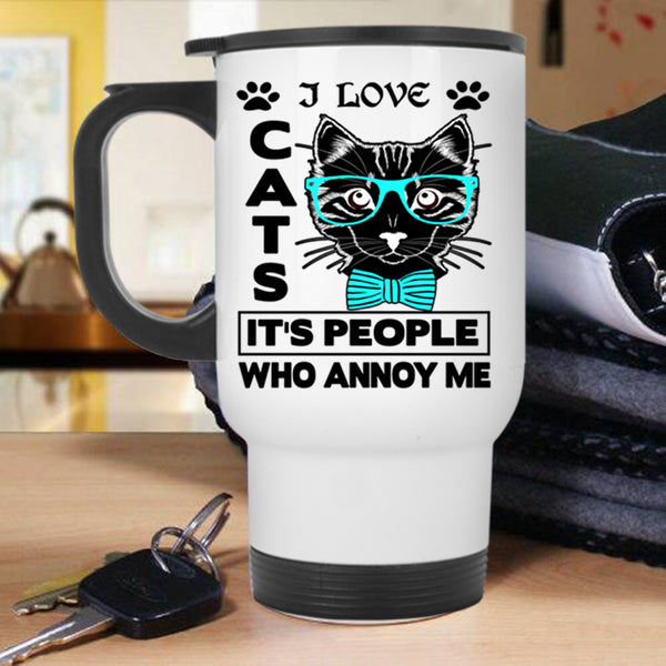 Cute Gift For Cat Lovers Travel Mug, I Love Cats Mug