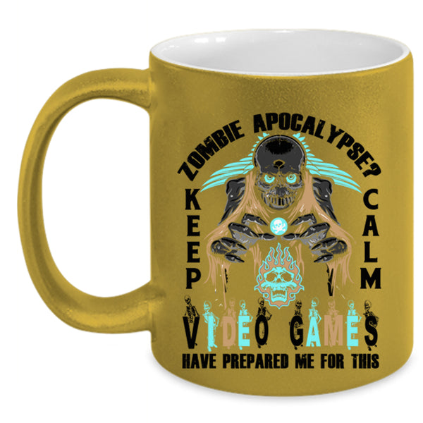 Keep Calm Video Games Coffee Mug, Zombie Apocalypse Accent Mug