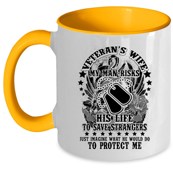 My Man Protect Me Coffee Mug, Veteran's Wife Accent Mug