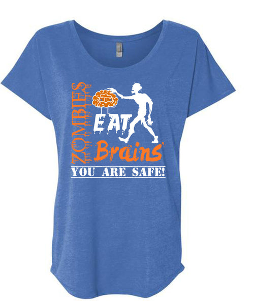 Zombies Eat Brains You Are Safe T Shirt, Wait For Halloween T Shirt, Cool Shirt (Ladies' Triblend Dolman Sleeve)