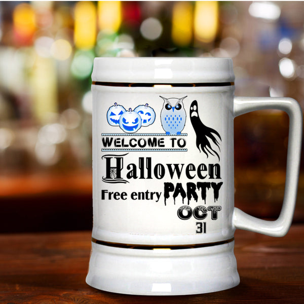 Free Entry Oct 31 Beer Stein 22oz, Welcome To Halloween Party Beer Mug