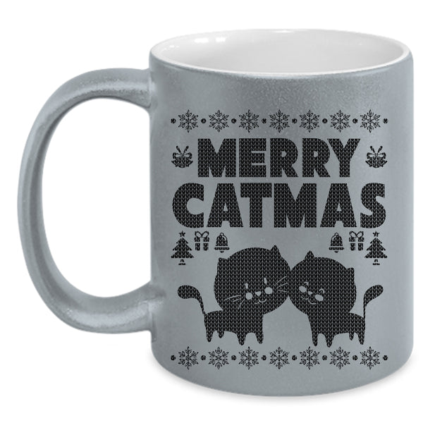 Cute Gift For Cat Lovers Coffee Mug, Merry Catmas Accent Mug