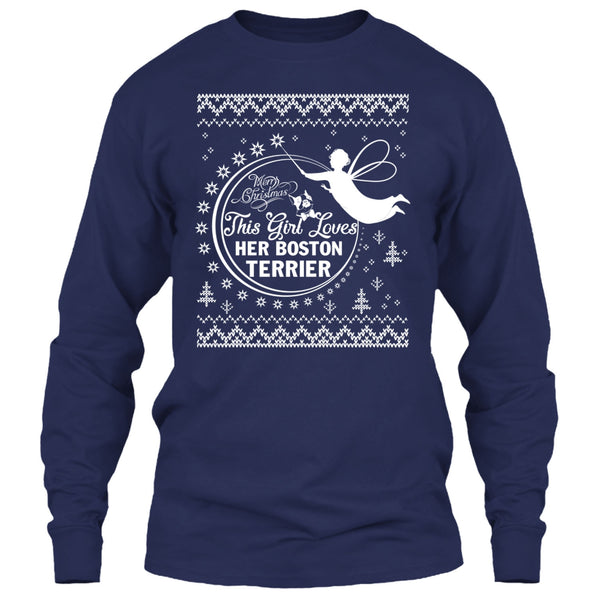 Merry Christmas T Shirt, This Girl Loves Her Boston Terrier T Shirt