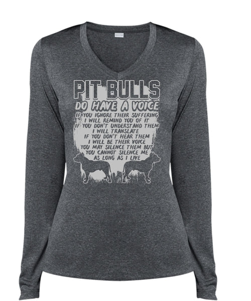 Pit Bulls Do Have A Voice T Shirt, I Will Translate T Shirt, Cool Shirt (Ladies LS Heather V-Neck)