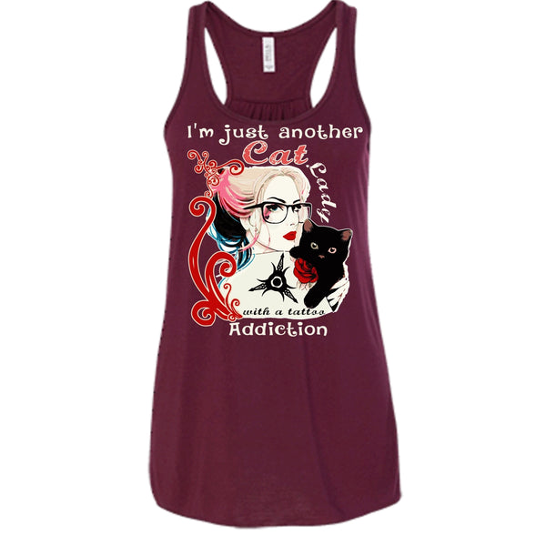 I'm Just Another Cat Lady T Shirt, Cat Lady With A Tattoo Addiction Tank Top