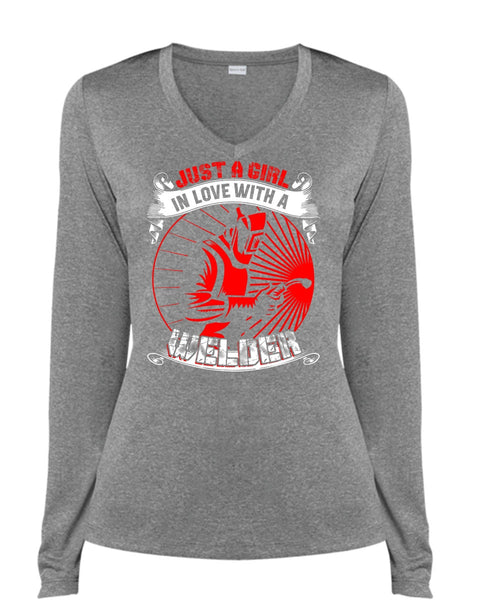 Just A Girl In Love With A Welder T Shirt, Being A Welder T Shirt, Cool Shirt (Ladies LS Heather V-Neck)