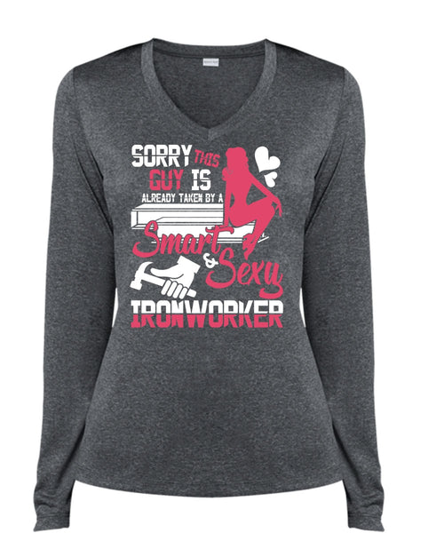 Smart Ironworker T Shirt, Being An Ironworker T Shirt, Cool Shirt (Ladies LS Heather V-Neck)
