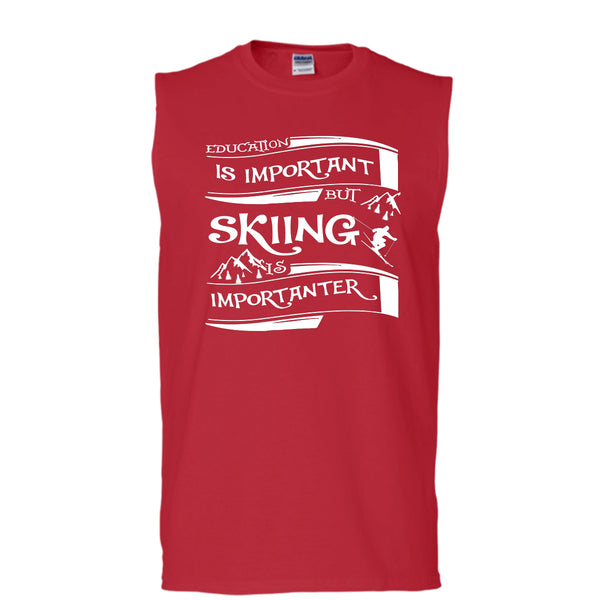 I Am A Cool Skiner T Shirt, Education Is Important But Skiing Is Importanter T Shirt, Cool T Shirt (Men's Cotton Sleeveless)