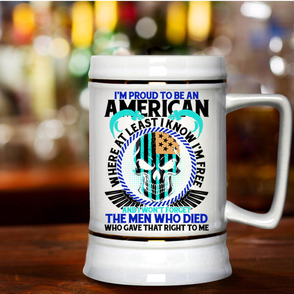 Cool American Flag Beer Stein 22oz, I'm Proud To Be An American Beer Mug