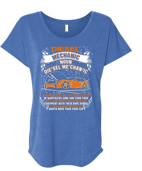 Diesel Mechanic T Shirt, Worth More Than Your Car T Shirt, Cool Shirt (Ladies' Triblend Dolman Sleeve)