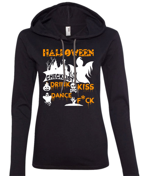 Halloween Checklist Drink Kiss Dance T Shirt, I Love You Pumpkin T Shirt (Anvil Ladies Ringspun Hooded)