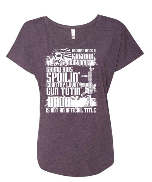 Grandkids Spoiling Country Loving Gun T Shirt, I Love Veteran T Shirt, Cool Shirt (Ladies' Triblend Dolman Sleeve)
