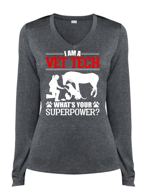 I Am A Vet Tech T Shirt, Being A Vet Tech T Shirt, Cool Shirt (Ladies LS Heather V-Neck)
