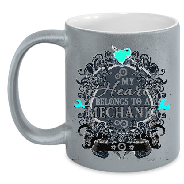 Cute Mechanic Coffee Mug, My Heart Belongs To A Mechanic Accent Mug