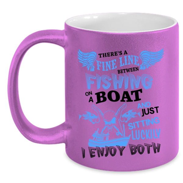 Just Sitting Luckily Coffee Mug, Fishing On A Boat Accent Mug