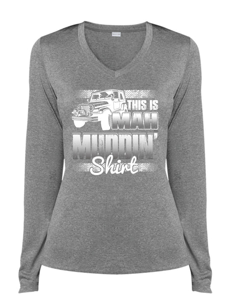 This Is Man Mudding T Shirt, Being A Jeep Driver T Shirt, Cool Shirt (Ladies LS Heather V-Neck)