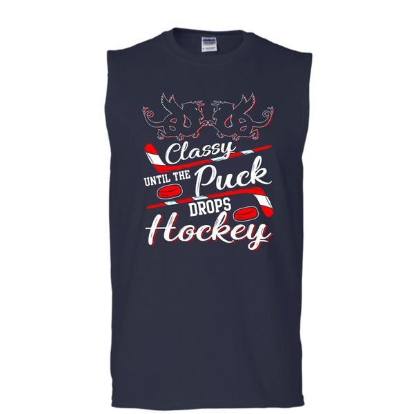Classy Until The Puck Drops Hockey T Shirt, Merry Christmas T Shirt, Cool T Shirt (Men's Cotton Sleeveless)