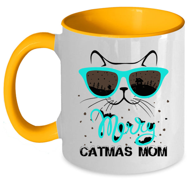 Noel Christmas Coffee Mug, Merry Catmas Mom Accent Mug