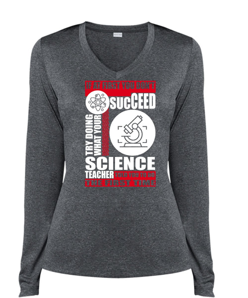 Science Teacher T Shirt, I Love Teacher T Shirt, Cool Shirt (Ladies LS Heather V-Neck)