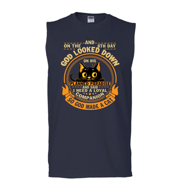 On The 8th Day T Shirt, God Made A Cat Tank Top (Men's Cotton Sleeveless)