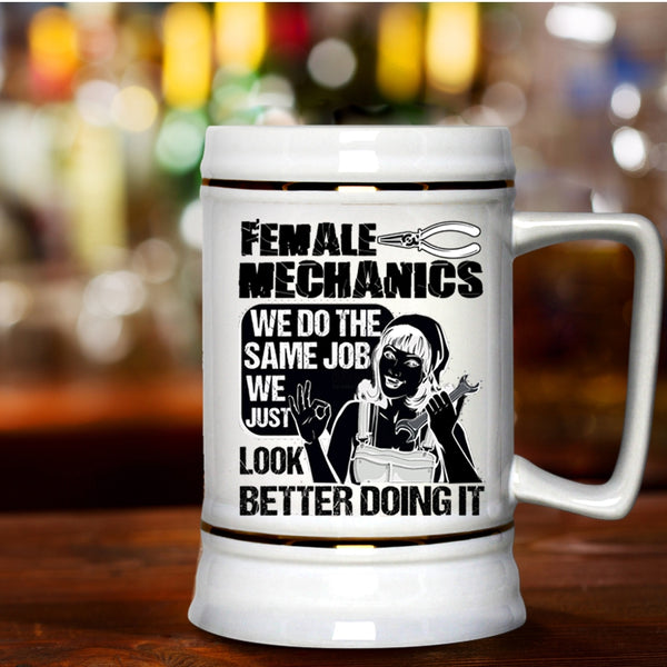 Cute Gift For My Wife Beer Stein 22oz, Female Mechanics Beer Mug