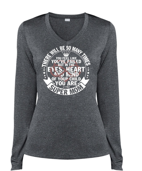 Being A Mom T Shirt, Eyes Heart And Mind T Shirt, Cool Shirt (Ladies LS Heather V-Neck)