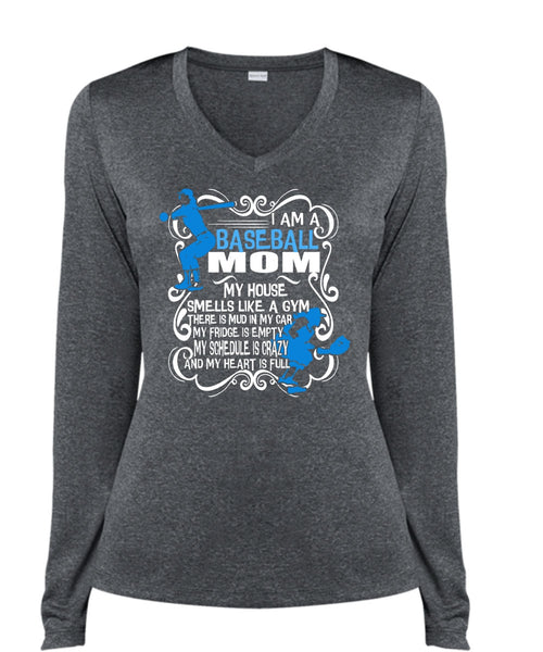 I Am A Baseball Mom T Shirt, Being A Baseball Player T Shirt, Cool Shirt (Ladies LS Heather V-Neck)