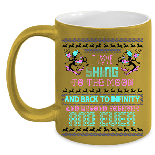 Cute Christmas Coffee Mug, I Love Skiing To The Moon And Back Accent Mug