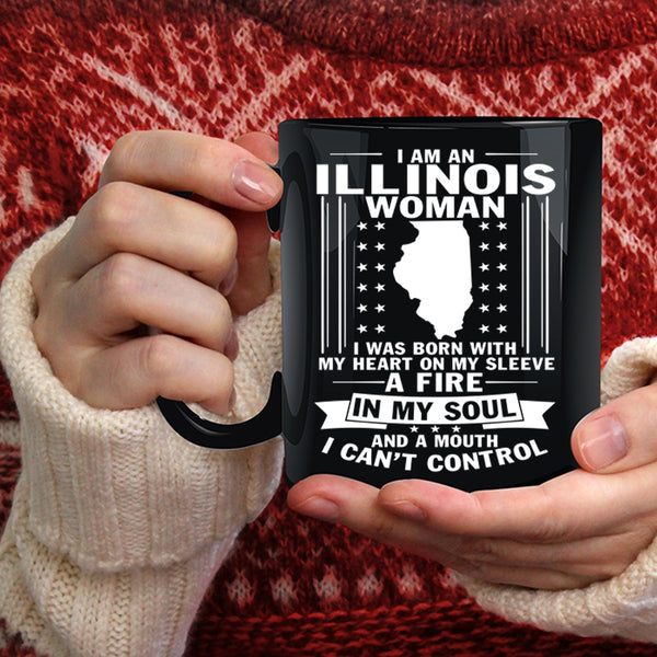 Illinois Woman Coffee Mug, I Was Born With My Heart On My Sleeve Coffee Cup