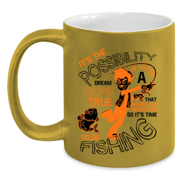 Funny Fishing Coffee Mug, It's Time To Go Fishing Accent Mug