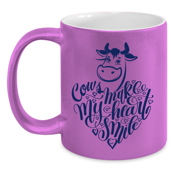 I Love Cows Coffee Mug, Cows Make My Heart Smile Accent Mug
