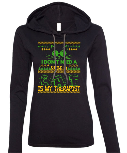 Shrink My Cat Is My Therapist T Shirt, I Love My Cat T Shirt (Anvil Ladies Ringspun Hooded)