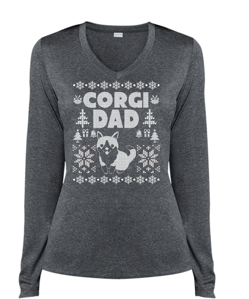 Corgi Dad T Shirt, I Love My Dog T Shirt, Cool Shirt (Ladies LS Heather V-Neck)