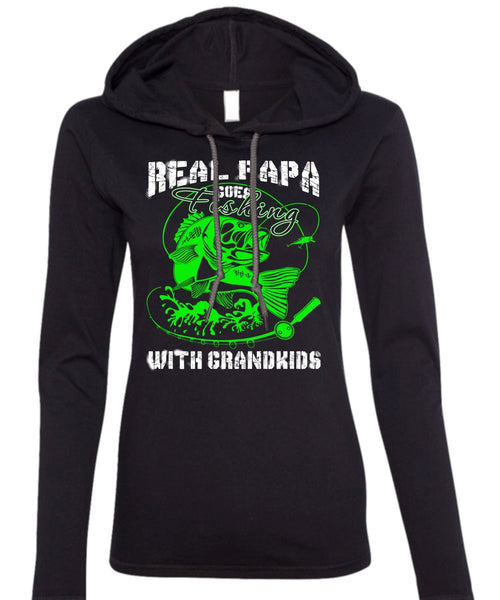 Real Papa Goes Fishing With Grandkids T Shirt, I Love Fishing T Shirt (Anvil Ladies Ringspun Hooded)