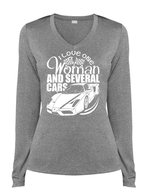 I Love One Woman And Several Cars T Shirt, Being A Driver T Shirt, Cool Shirt (Ladies LS Heather V-Neck)