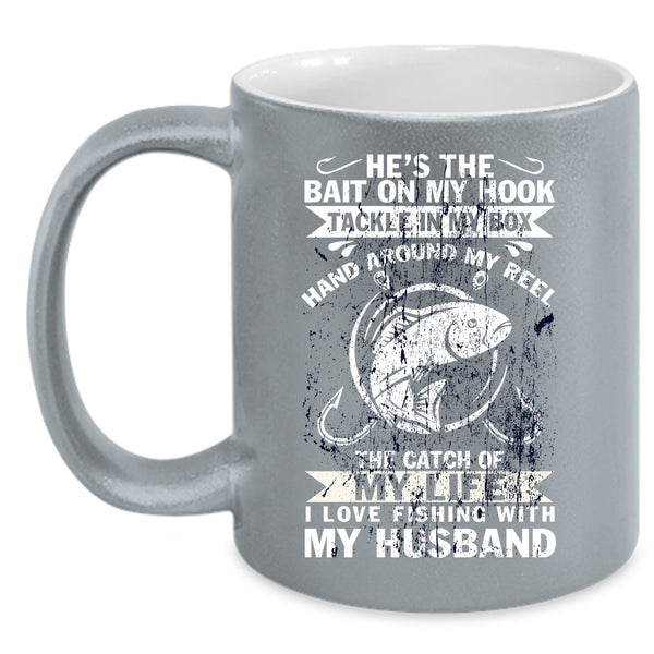 I Love Fishing With My Husband Coffee Mug, Cute Wife Coffee Cup