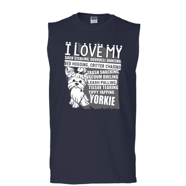 I Love My Sock Stealing T Shirt, Coolest Yorkie T Shirt, Cool T Shirt (Men's Cotton Sleeveless)