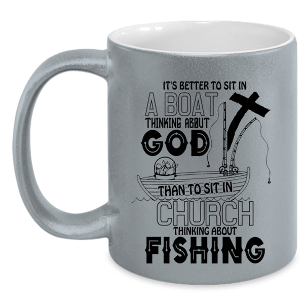 Awesome Fisher Coffee Mug, Sit In Church Thinking About Fishing Accent Mug