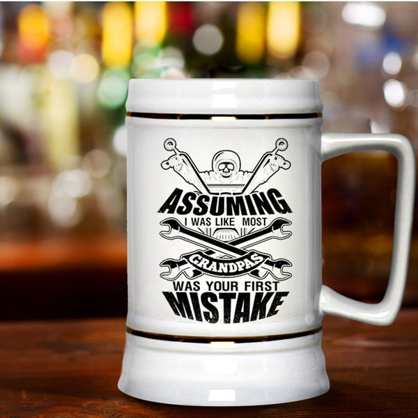 Cool Motorcycles Beer Stein 22oz, I Was Like Most Grandpas Was Your First Mistake Beer Mug