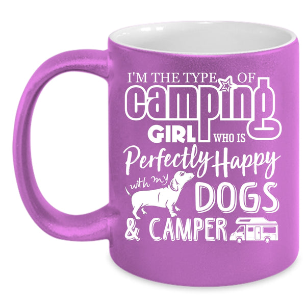 Camping Girl Coffee Mug, Happy With My Dogs And Camper Coffee Cup
